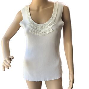 Ruby Rd Womens Sleeveless White Scoop Neck Ruffled Tank Top Size Large